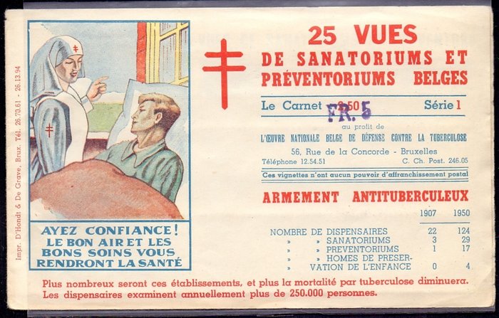 Belgique 1950 - Complete booklet with sealing stamps ‘25 zichten van sanatoria en preventoria in België’, series 1