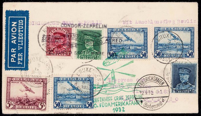 Belgique 1932 - Airship “Graf Zeppelin” – 6th South America trip 1932 rare supply mail