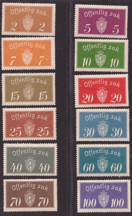 Norvège 1933 - Official set with design size 35 x  19 1/2 mm - Unificato NN. 9A/21
