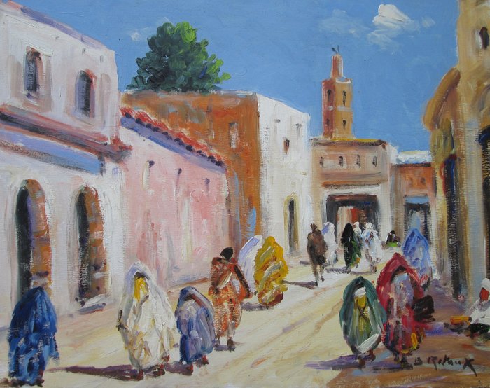 Retaux Bruno (1947) - Rue animée  à Marrakech