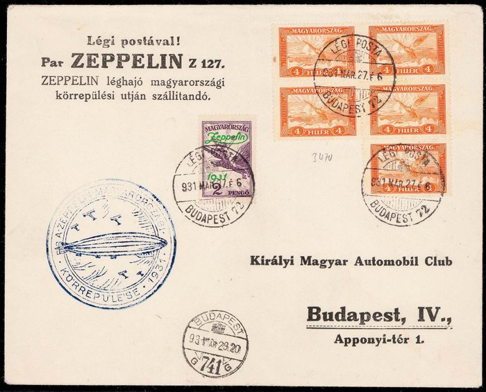 Ungarn 1931 - Airship Graf Zeppelin Flight to Hungary, Hungarian mail