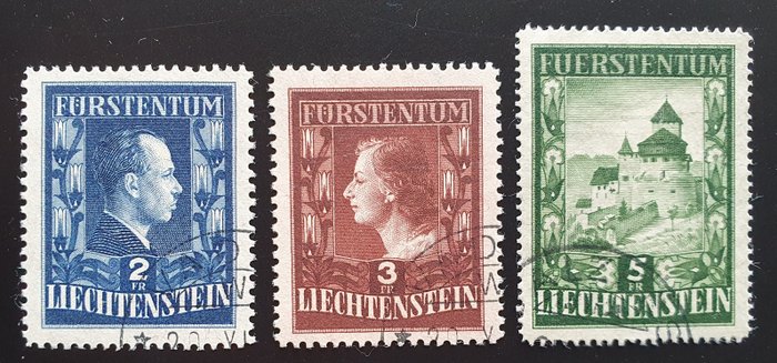 Liechtenstein 1951/1952 - Definitive stamps - Michel 304A-305A und 309