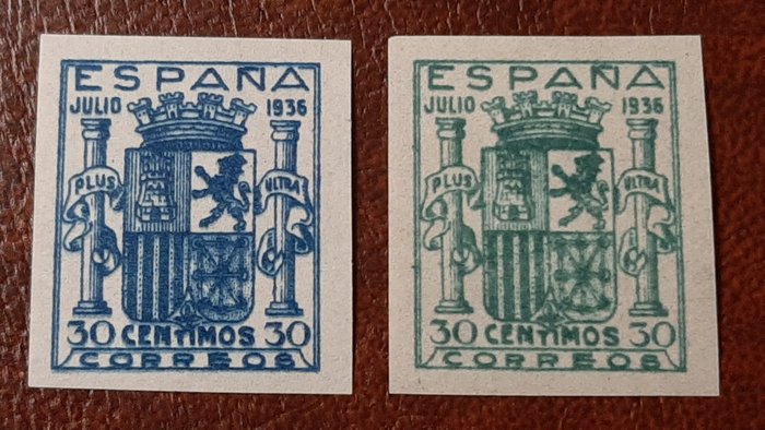 Spanje 1936 - Coat of arms of Spain, Granada issue. Unissued stamps. - Edifil NE 56 / 57