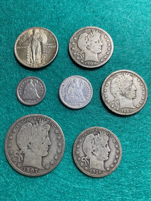 USA - Kleines Lot Münzlot 1/2 Dime bis 1/2 Dollar aus 1853 bis 1919 - 7 Münzen.