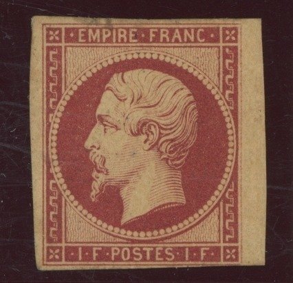 France 1862 - 1862 reprint of the 1 franc Empire, with lovely sheet margin. - Value: 2400 - Yvert n°18d