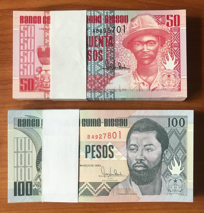 Guinee-Bissau - 100 x 50, 100 x 100 Pesos 1990 - Pick 10, 11 original bundles