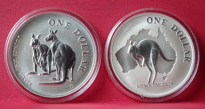 Australie. 1 Dollar 1999/2000 Kangaroo - 2 x 1 Oz