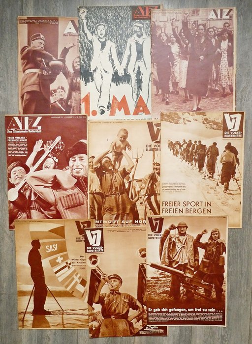 Arbeiter Illustrierte Zeitung / Volks-Illustrierte (Heartfield) - Lot with 9 issues: AIZ '36 no. 3, 18, 21, 23; VI '36 no.3; '37 no. 3, 8, 14, 21 - 1936/1937