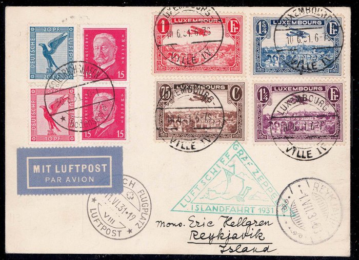 Luxemburg 1931 - Luftschiff Graf Zeppelin Islandfahrt Luxemburgische Post