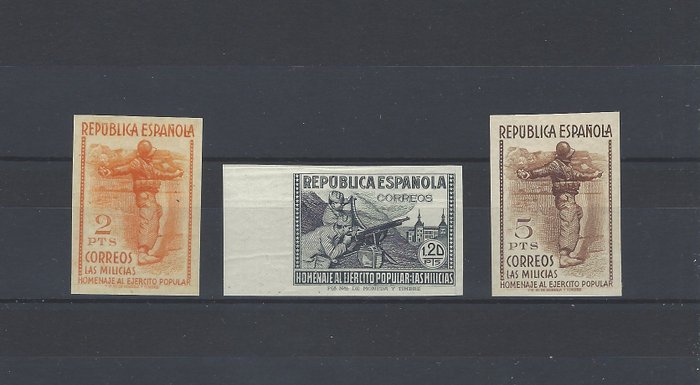 Spain 1938 - Tribute to the Popular Army values, imperforated. - Edifil nº 797s, 798s y 799s