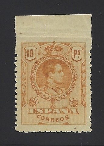 Spain 1909/1922 - Alfonso XIII 10 pesetas, imperforated upper margin - Edifil nº 280