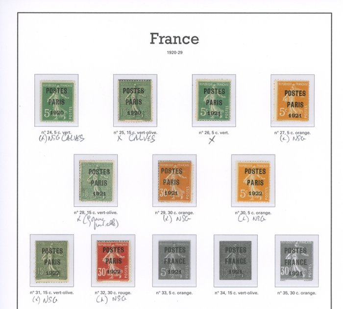 Frankrijk 1920/1922 - Selection of ancient pre-cancelled stamps, including ones signed Calves. Value: over 2700 - Yvert entre les n°24 et 32