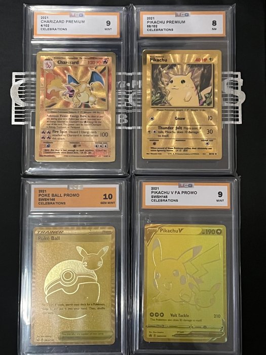 The Pokémon Company - Pokémon - Graded Card Charizard / Pikachu V and Gold cards! - 2021