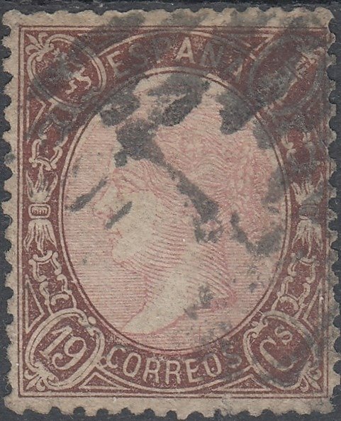 Spanje 1865 - 19 cuartos brown and pink - Edifil 77