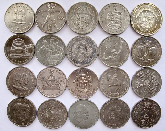 World. Collection various coins 1953/2004 "Crownsize" (20 different) all high grades