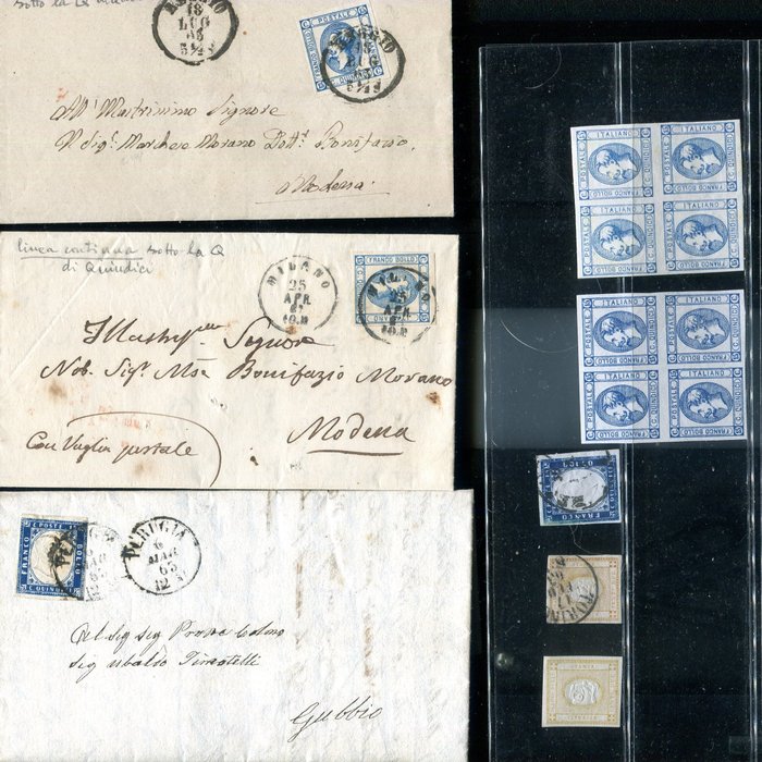 Königreich Italien 1862/1863 - Group of Matraire stamps - Sassone  10, 11, 12, 13,