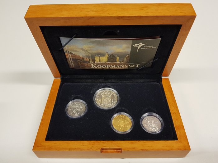 Netherlands. Koopmansset van 4 munten - met gouden dukaat 1928