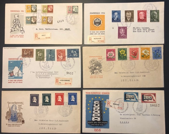 Nederland 1951/1956 - Kleine collectie eerstedagenveloppen