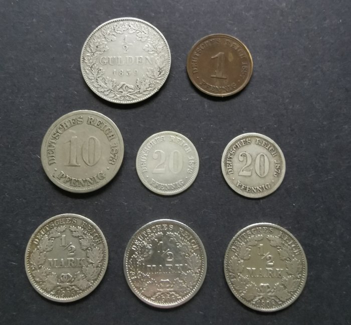 Germany. Lot. 1 Pfennig/1/2 Gulden 1839/1908 (8 pieces).