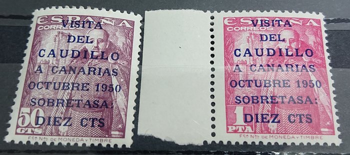Spanje 1951/1951 - ‘Visita del Caudillo a Canarias’ (Visit of Franco to the Canary Islands), unhinged - Edifil 1088/99