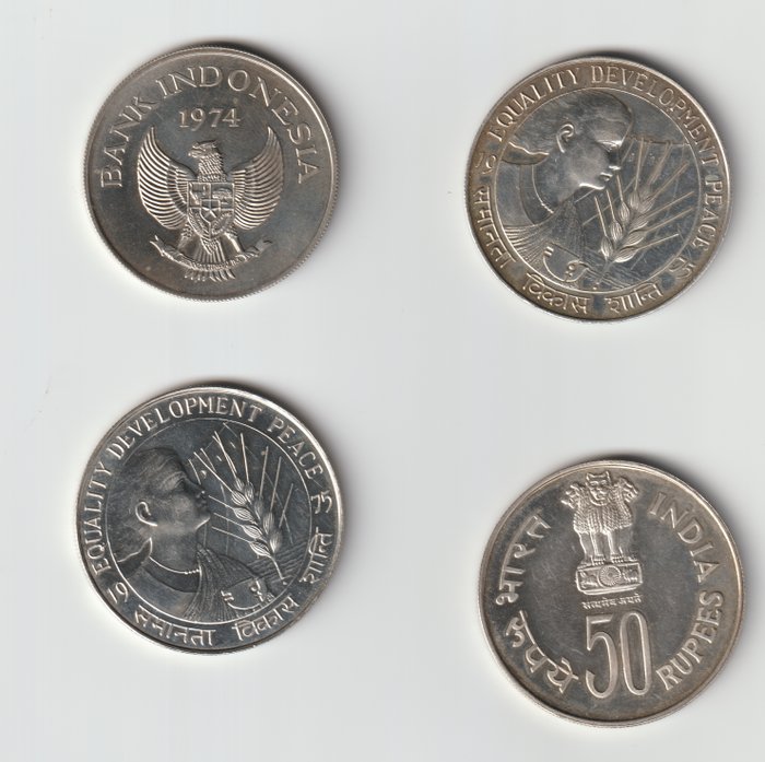 Indien, Indonesien. 50 Rupies en 5000 Rupia 1974-1979 verschillende (4x)