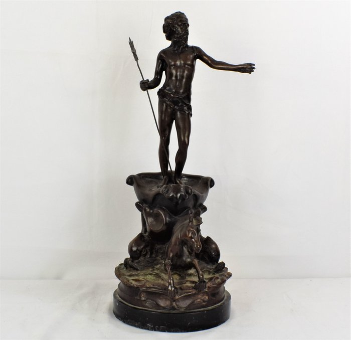 Preview of the first image of Fonderia Italia Meridionale - Sculpture depicting Neptune or Poseidon - 46 cm - Patinated bronze -.