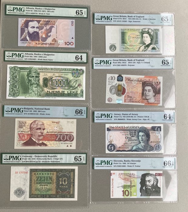 World - 8 banknotes - all graded by PMG - Various dates