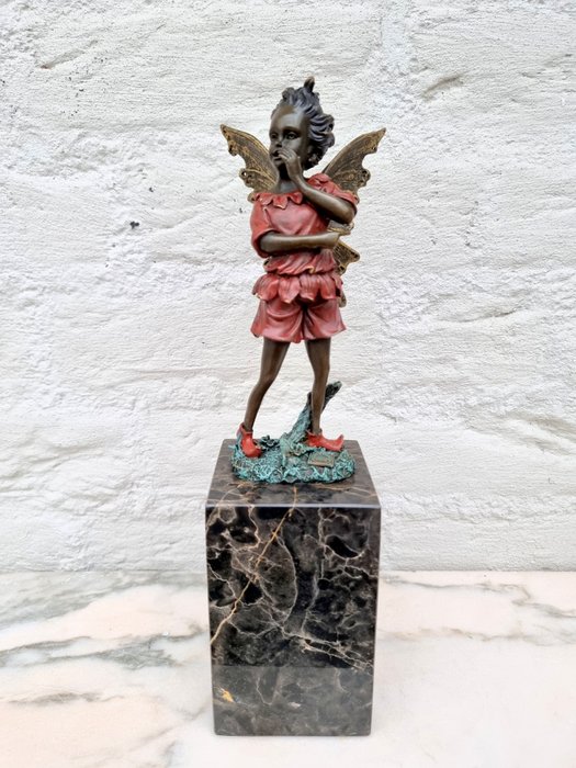 Statuetta - Fairy bronze - Bronzo, Marmo