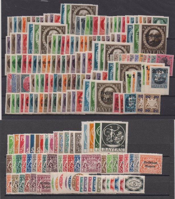 Bavaria 1916/1920 - “Inflation”, complete, including official stamps - Michel 94II - 195 und D 16-61