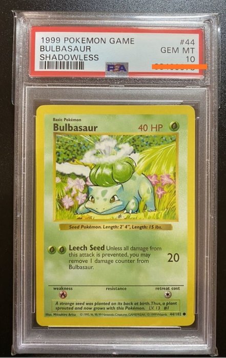 The Pokémon Company - Trading card Bulbasaur Shadowless Base Set PSA 10 MINT 44/102 Pokemon Card.