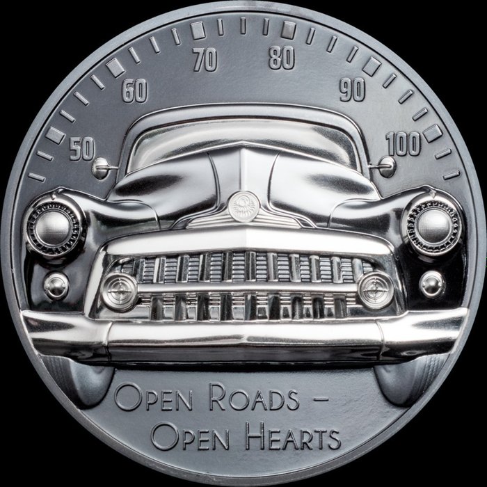 Cook-Inseln. 10 Dollars 2021 - Open Roads - Classic Car-Black Proof 2 Oz