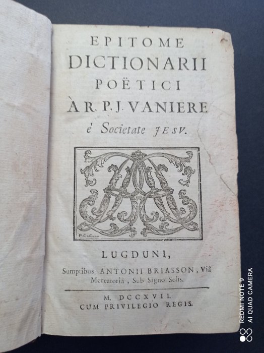 Vaniere - Epitome Dictionarii Poëtici - 1717