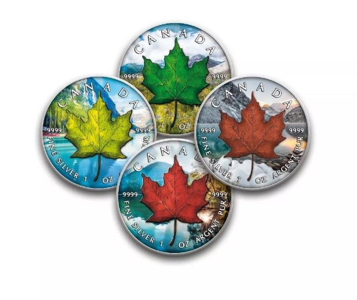 Canada. 5 Dollars 2021 - Maple Leaf - "Vierjahreszeiten - Frühlinf, Sommer, Herbst und Winter" - 4 x 1 Oz