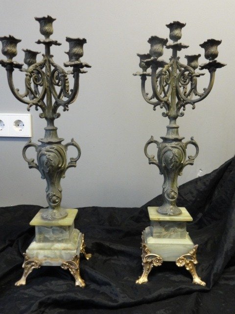 candelieri dell'orologio - onice in lega di zinco - Fine XIX secolo