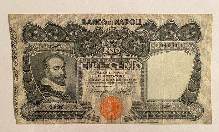 Italië, Banco di Napoli - 100 Lire 31/05/1915 "Tasso" - Gigante BI 10F