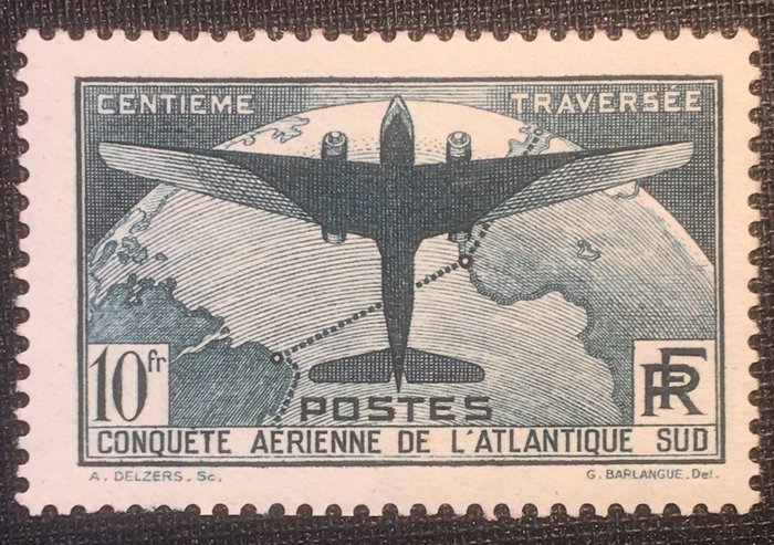 France 1936 - 10 francs 100th South Atlantic air crossing - Yvert Tellier n°321