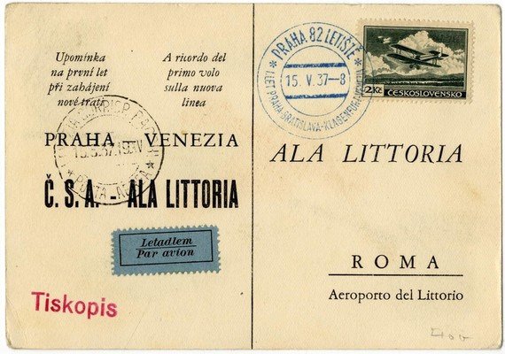 Tchécoslovaquie 1937 - 2 Special First Flight Postcards drom Prague - Muller: 96,99