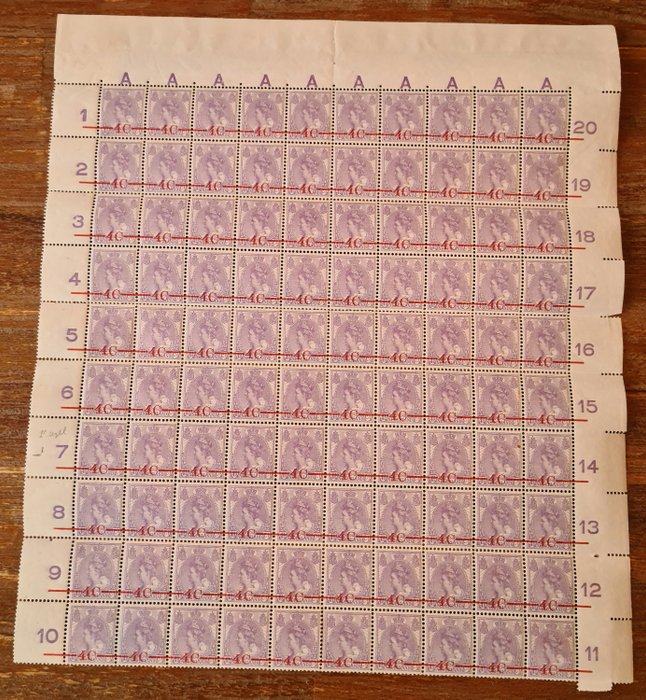 Niederlande 1921 - Clearance issue in a sheet part of one hundred with fourteen plate errors - NVPH 106