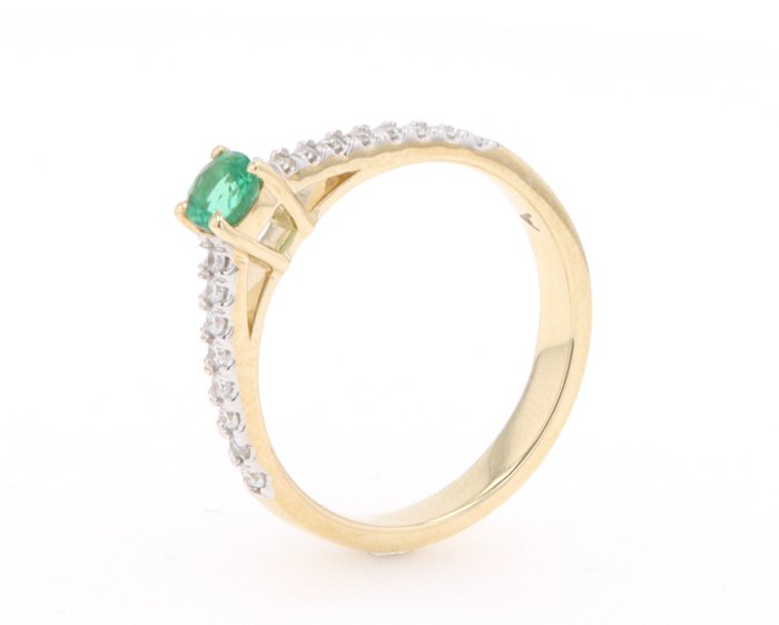 Image 2 of 14 kt. Yellow gold - Ring - 0.40 ct Emerald - Diamonds
