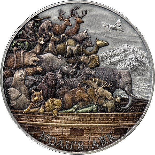 Tokelau. 10 Dollars 2021 Noah's Ark Silver Antique High Relief Coin - 5 oz