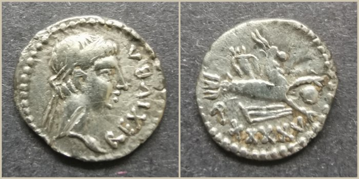 Roman Empire (Provincial). Juba II (25 BC-AD 23). AR Denarius,  RY 45 (20/1 n.u.Z.)
