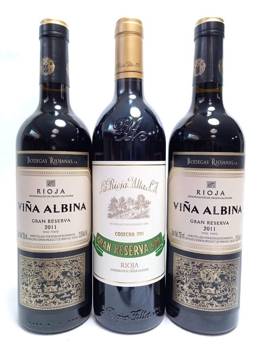 2011 Gran Reserva 904, La Rioja Alta & 2 x 2011 Viña Albina, Bodegas Riojanas - Rioja Gran Reserva - 3 Bottiglie (0,75 L)