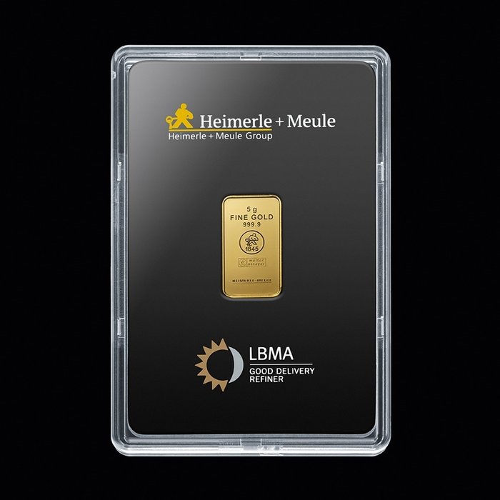5 gram - Guld 999 - Deutschland Heimerle + Meule Goldbarren Gold mit Box - Forseglet