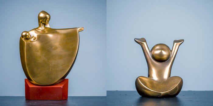 Ed van Rosmalen - 小雕像 - Bronskleurige beelden Maestoso en Dolce - 帕拉斯通