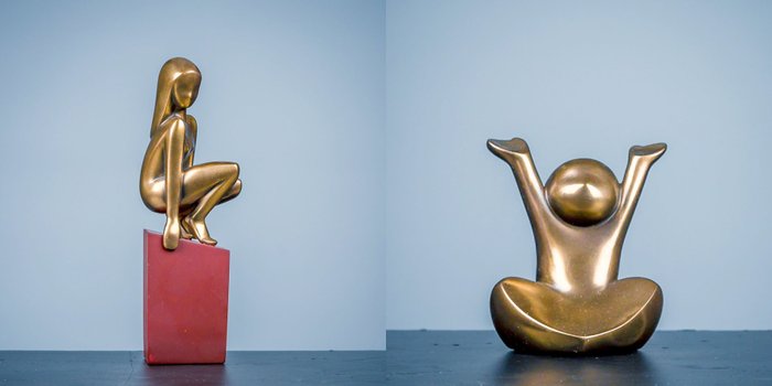 Ed van Rosmalen - Deux statues couleur bronze d'enfant et de femme -Agile-Dolce - Para pierre