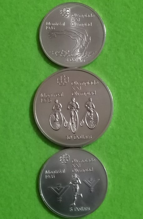Canada. 5 + 10 Dollars 1974/1975 'Olympic games Montreal 1976' (3 pieces)
