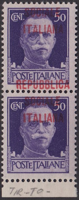 Italienische Sozialrepublik 1944 - Stamp of the imperial set with small fasces overprint + RSI pair - Sassone N. 493Ep, Torino