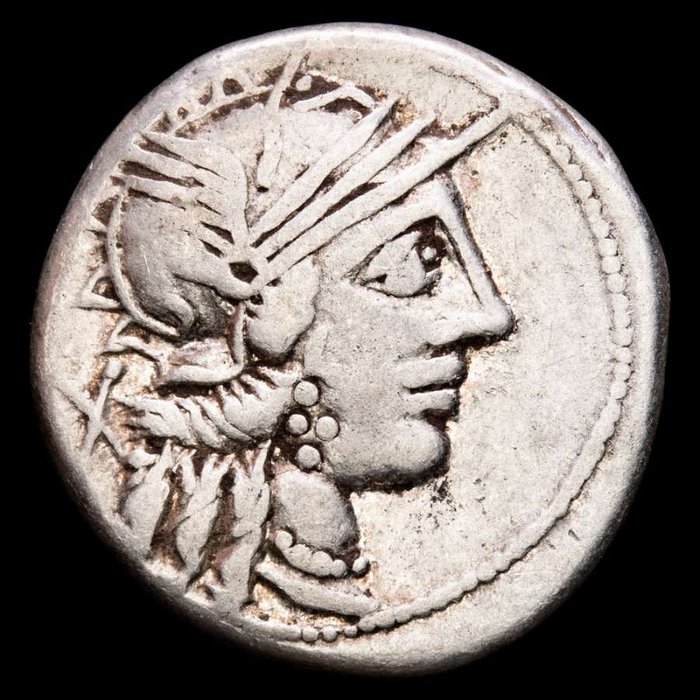 Roman Republic. C. Porcius Cato, 123 BC. AR Denarius,  Rome mint - C CATO; in ex. ROMA Victory in biga right