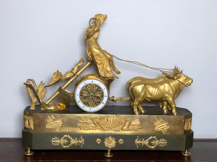 Orologio da camino - Gustaf Michael Undén (1778-1829) - Bronzo dorato, Smalto - circa 1810