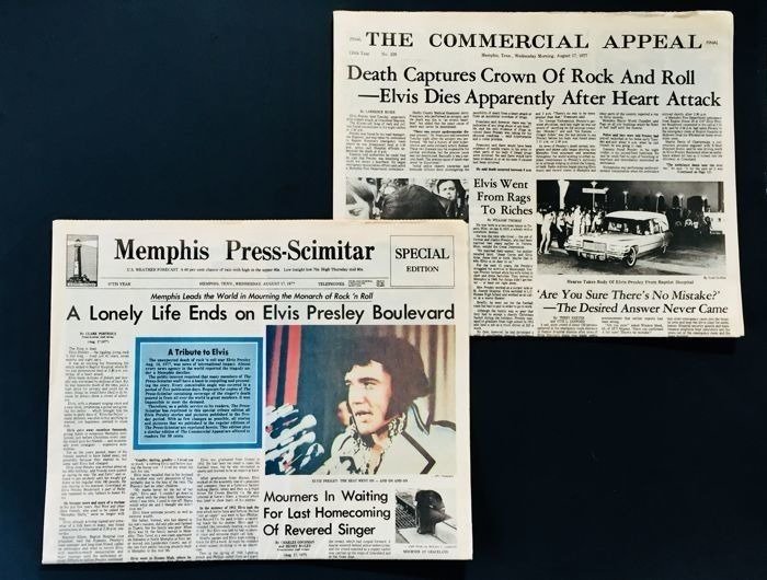 Elvis Presley - Zeitungen – Memphis Press Scimitar + The Commercial Appeal – Hommage an Elvis – Verschiedene Medien